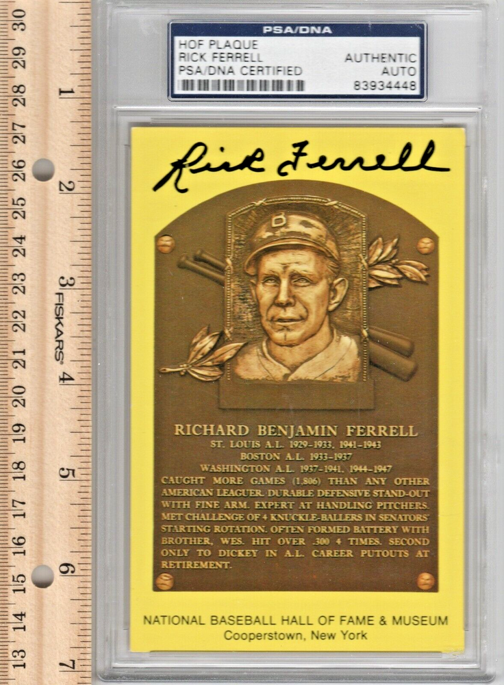 PSA/DNA Rick Ferrell Signed HOF Plaque Auto Browns Senators Red Sox Autograph