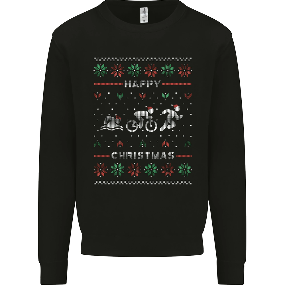 Christmas Triathlon Funny Fitness Gym Mens Sweatshirt Jumper