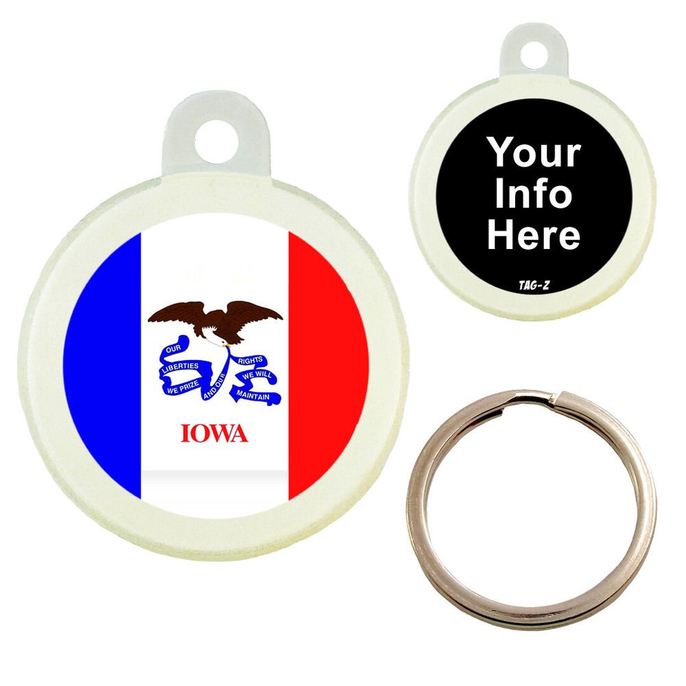 IOWA FLAG - CUSTOMIZED - PET TAG - CIRCLE Shape - Tag-Z Dog Tags