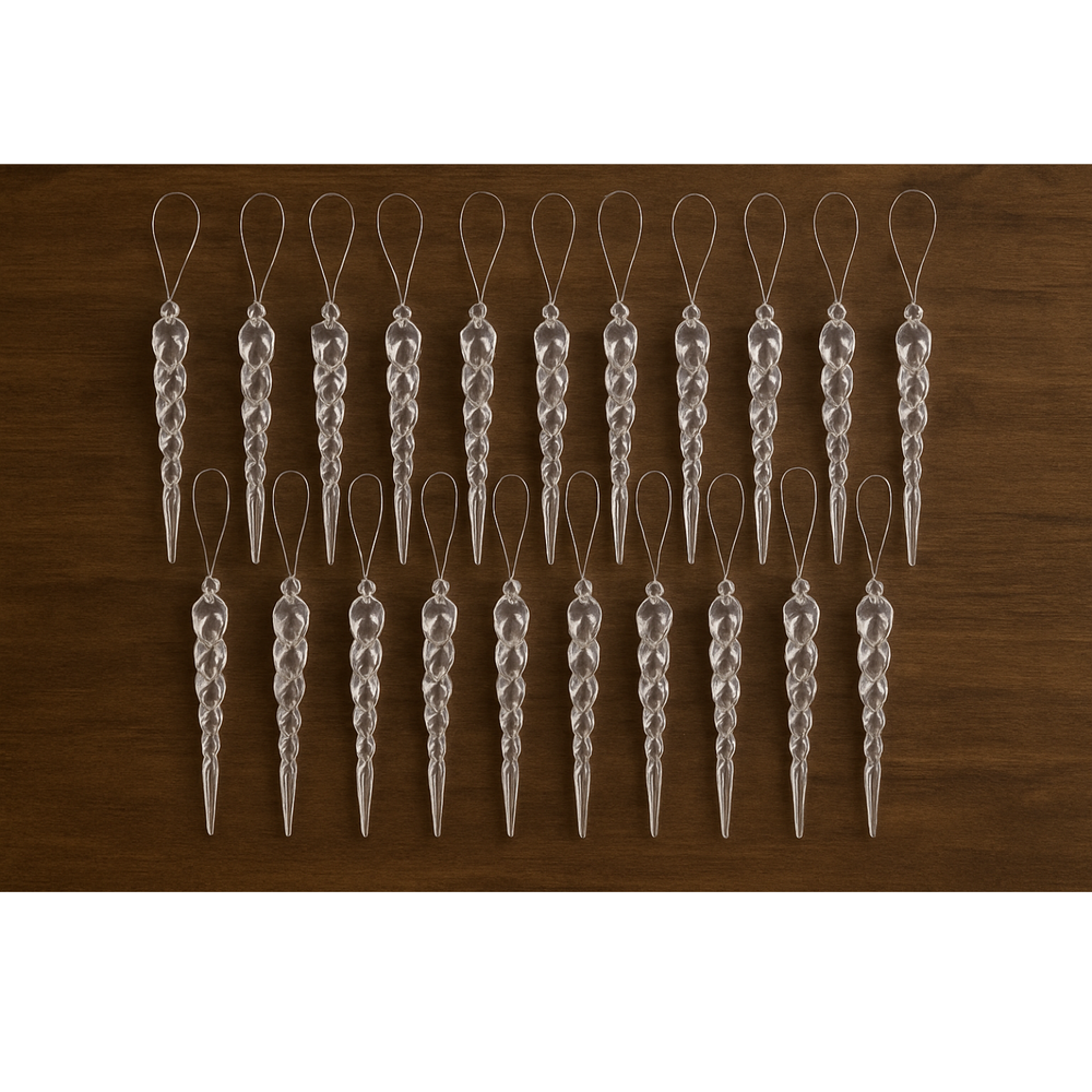 24Pcs Clear Icicle Ornaments Plastic Crystal Hanging Christmas Tree Decoration