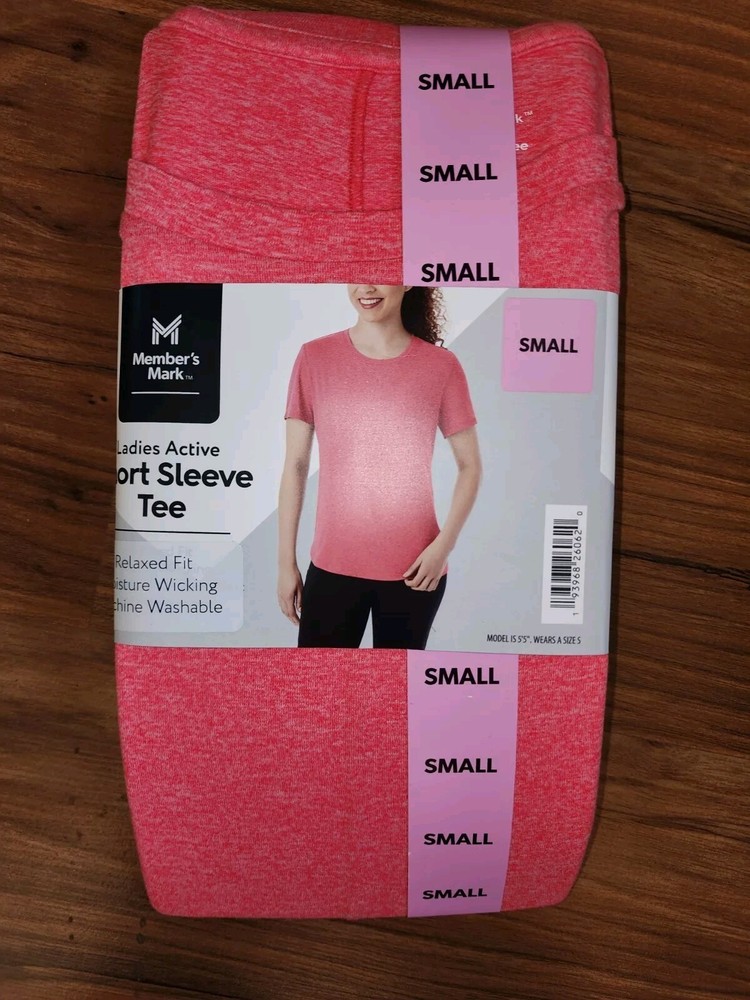 Members Mark Relaxed Fit Pink Activewear T-Shirt Small Short Sleeve-image