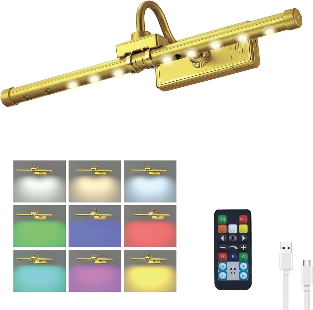 Wireless Picture Light, Remote Control Picture Light with Dimmable, 16in-Gold