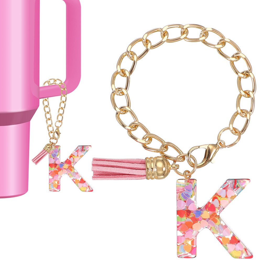 Letter Charm for Stanley Tumbler Cup Initial K Charm Accessories Keychain Pink