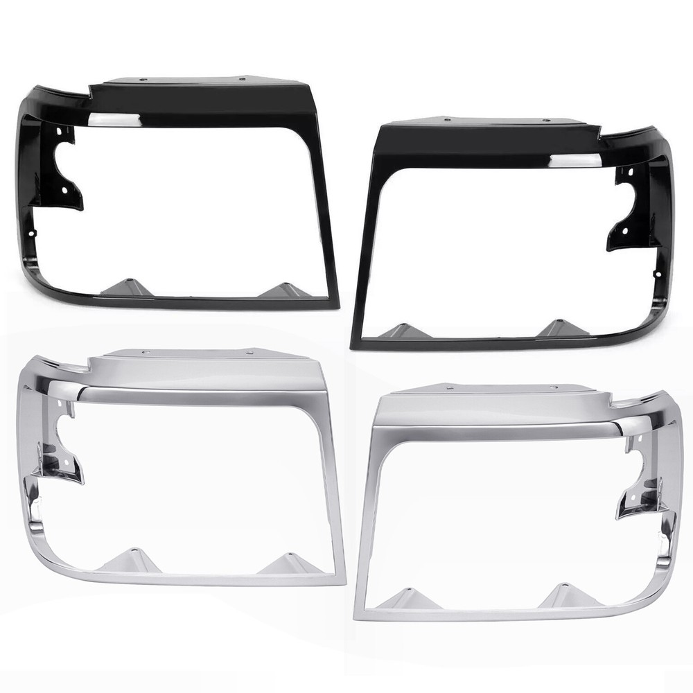 Black/Silver Pair Headlight Trim Bezels For Ford Bronco F150 F250 F350 1992-1997