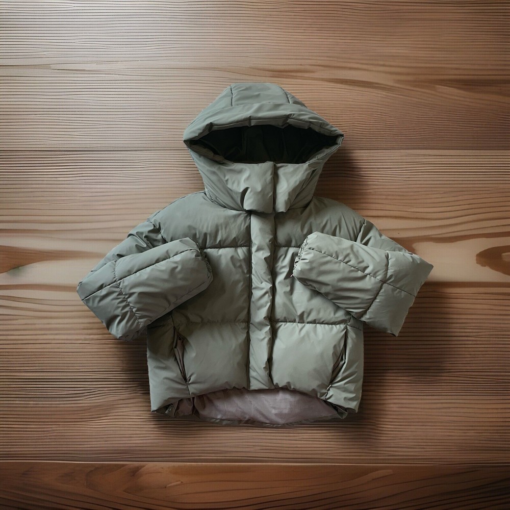 Zara Women’s Oversized Cropped Puffer Winter Coat Xs F1