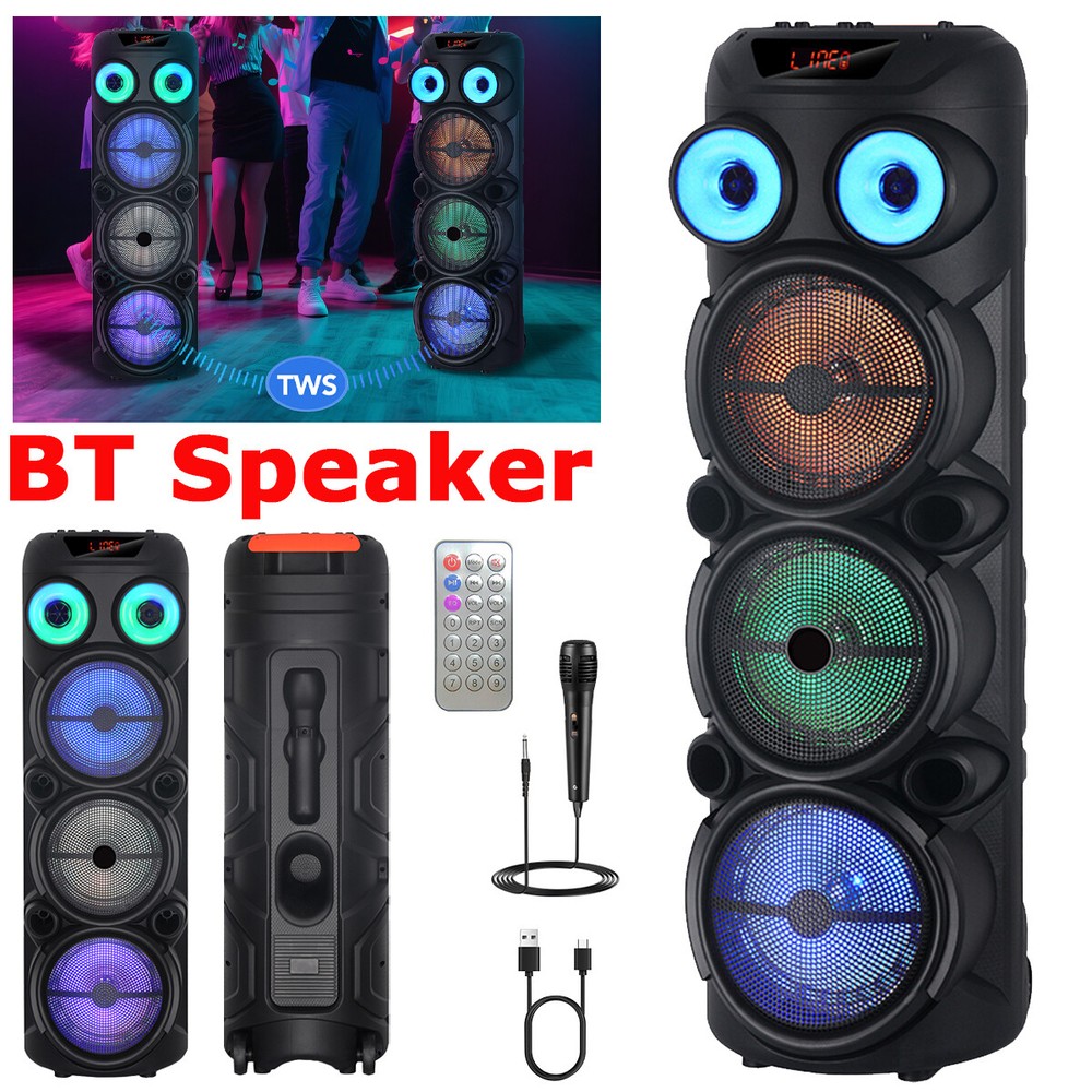Portable Wireless Bluetooth Speaker with 3x8 Woofers Heavy Bass Mic for Party
