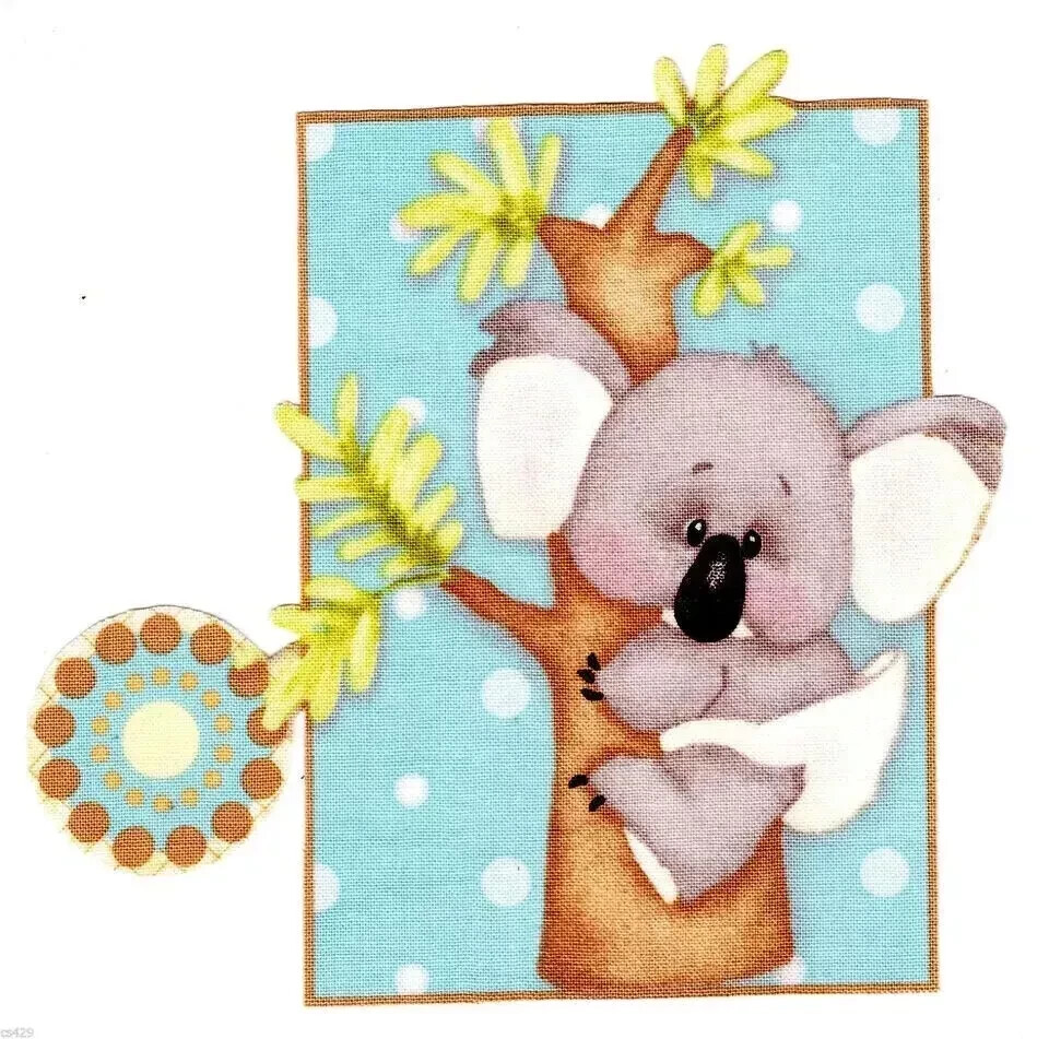 jungle koala heat transfer iron on blue not embroidered 4.5 inch USA