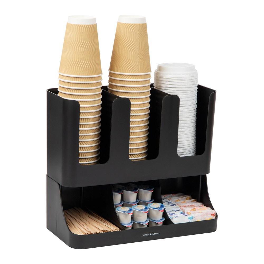 6-Section Breakroom Coffee Condiment and Cup Storage Organizer Black