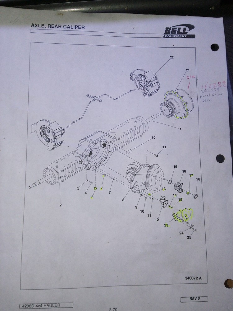 AXLE Rear, Front Caliper Final Drive Disc Parts Bell Equipment  4206D 4X4 Hauler