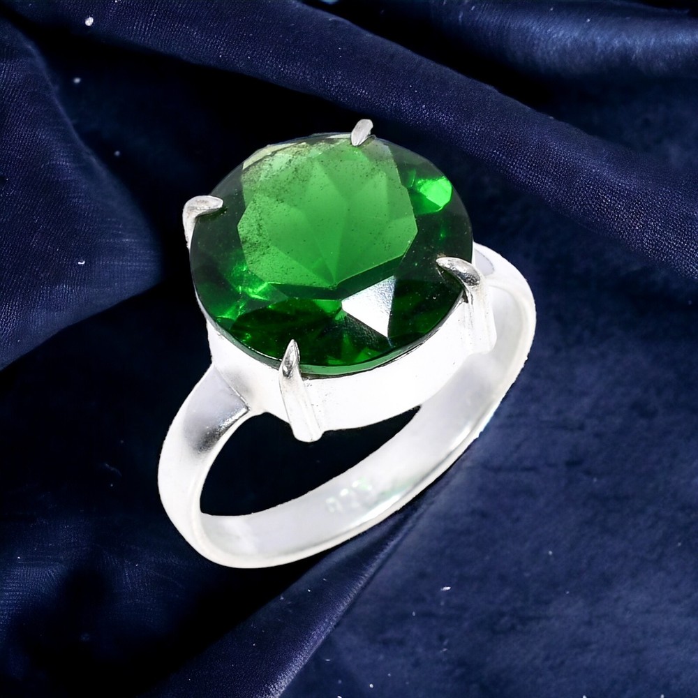 Dainty 925 Silver Emerald Stackable Ring Size 8.75 Wedding Gift