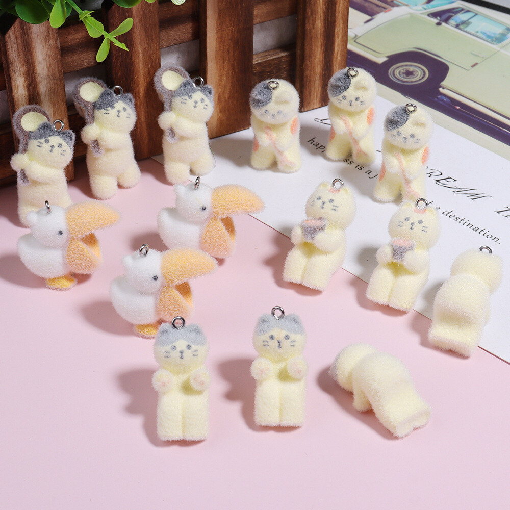 Cute Cat Flocking  Own Eye Studs Mini Kitten Flocking Pendant DIY Lovely Gift