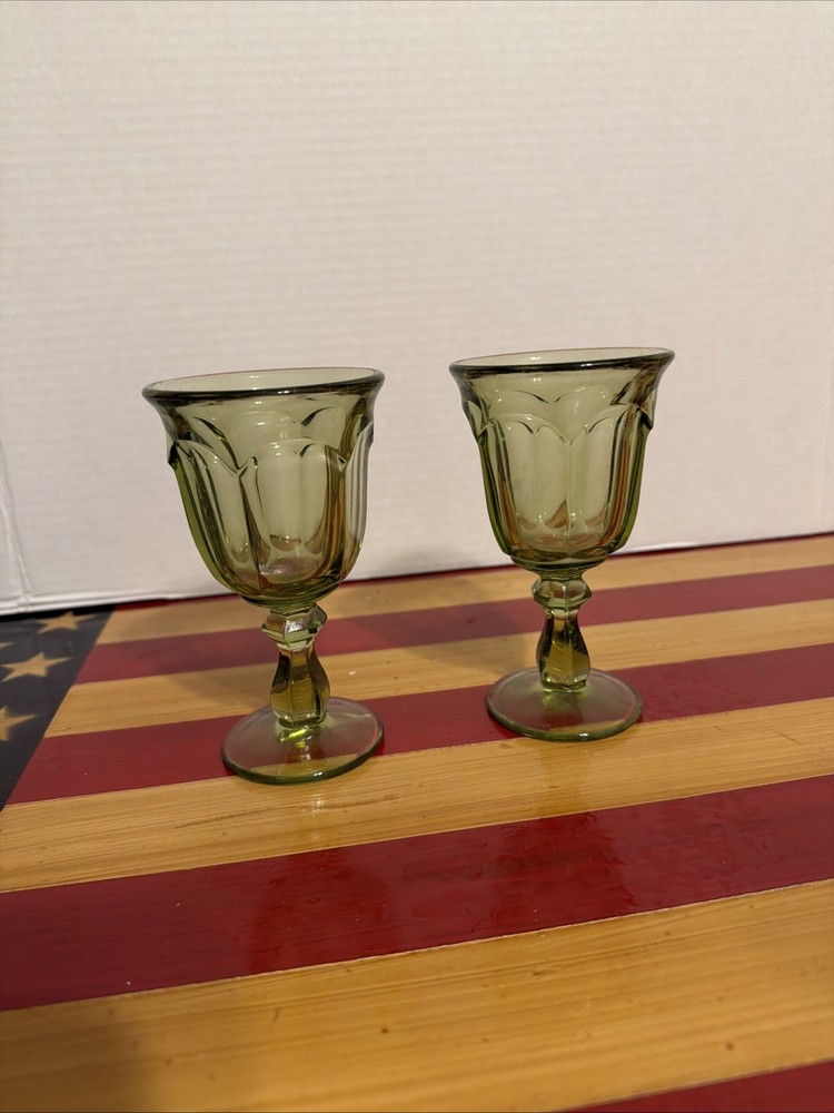 Vintage Old Williamsburg Water Goblets Verdi Green Set of 2 Imperial Glass Ohio