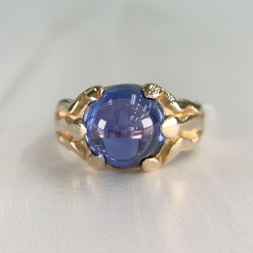 Antique 1900's Sapphire Cabochon Ring 14k Yellow Gold