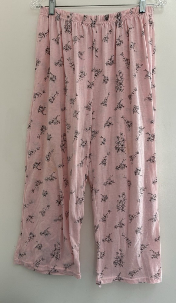 Women's Light Pink Floral Cotton Blend Elastic Waist Pull-On Pajama Pants Size 1X