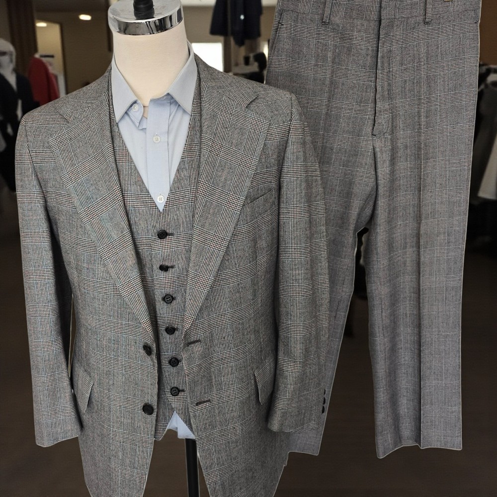Vintage 1960s 3 Piece Wool Suit 42r 33x30 Flare Leg Wide Lapel Bespoke