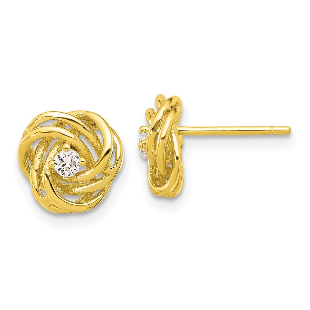 Sterling Silver Gold-tone Love Knot Cubic Zirconia Stud Earrings 1.52gm L-9.8 mm