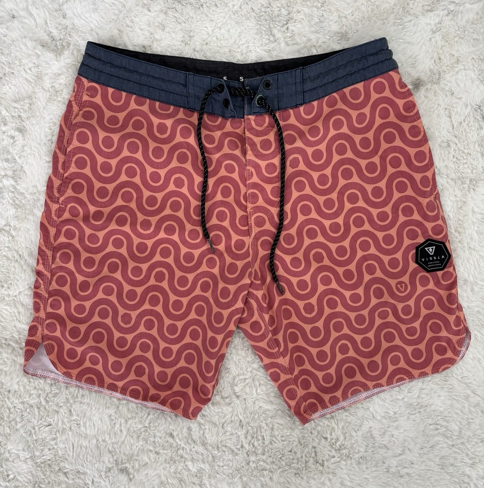 Vissla Boardshorts Mens Size 30 Orange Pattern Surf Swim Shorts