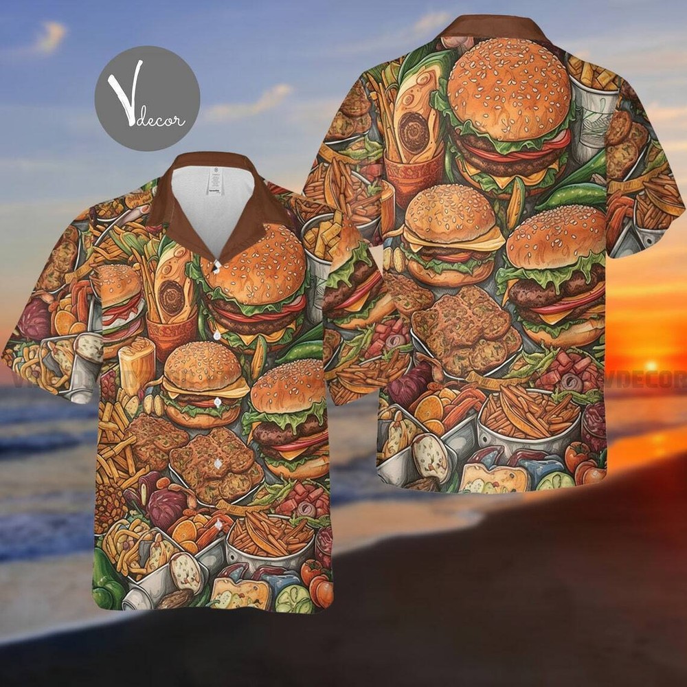 Tasty 3D Hamburger Hawaiian Shirt for Summer Fast Food Lovers