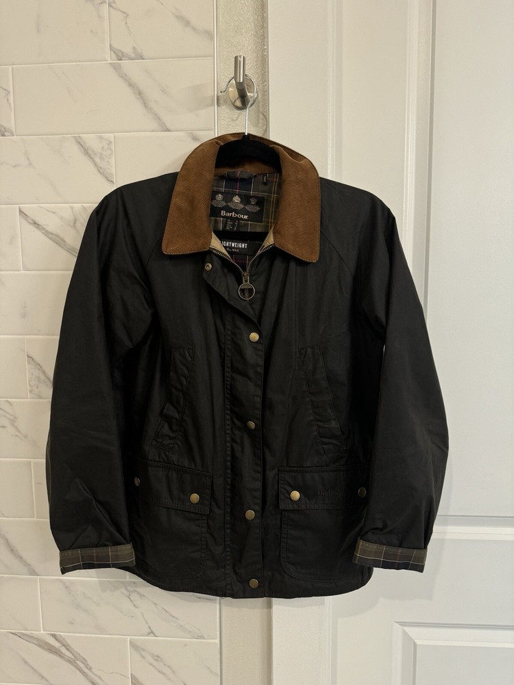 BARBOUR Waxed Lightweight Acorn Jacket In Dark Olive Size UK/8