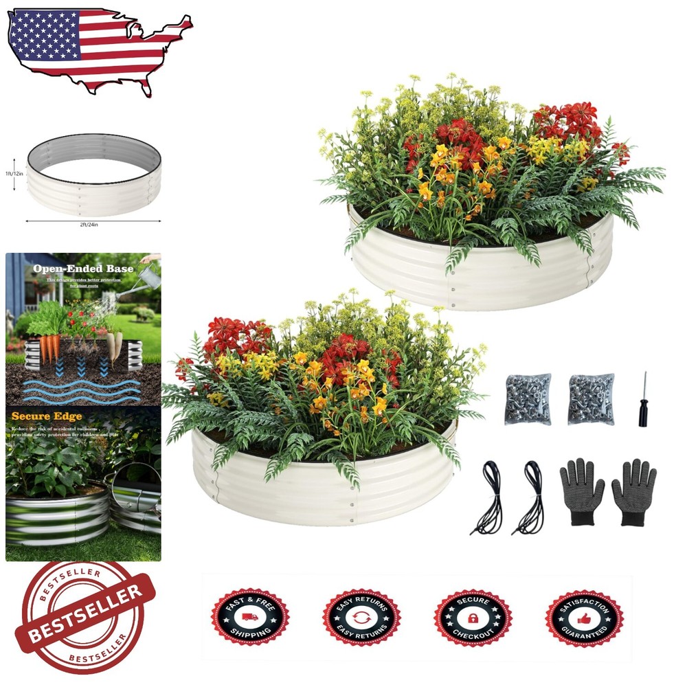 Elegant 2-Pack Galvanized Metal Round Raised Garden Beds for Flowers & Veggies