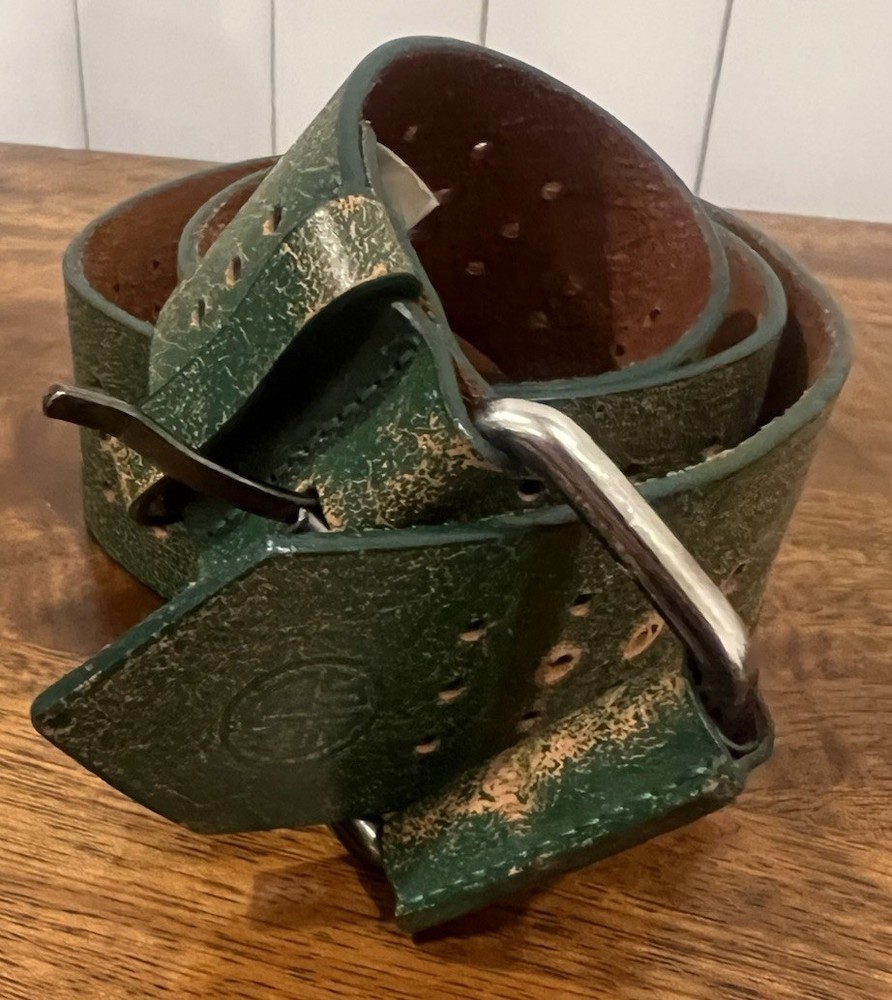 Diesel Men Green Leather Grunge Punk Belt Y2K Style Made in Italy