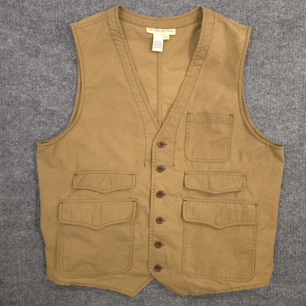 The Territory Ahead Field Vest Mens Medium Khaki Canvas Buckle Back Flap Pockets
