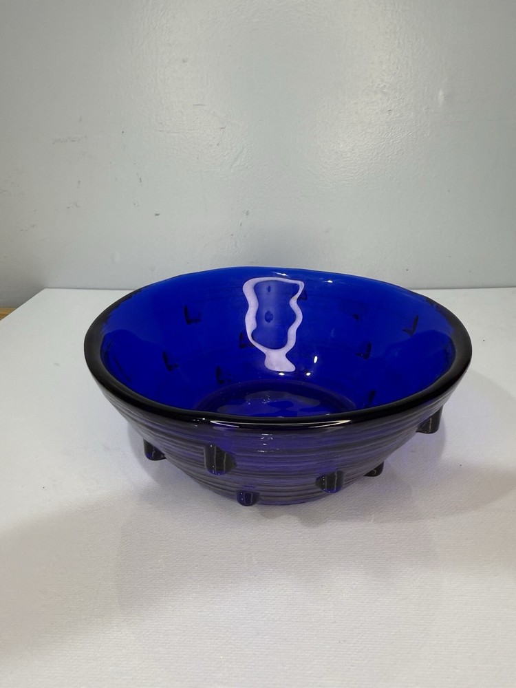 Blenko Cobalt Blue Hobnail Nose Shaped 6 Inch Bowl