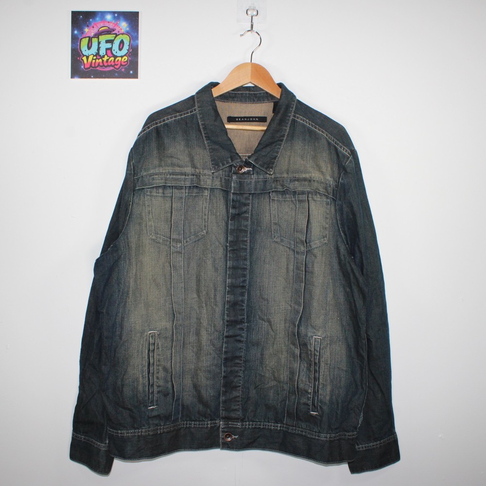 Vintage Sean John Denim Jacket Mens 4XL Slim Fit Blue Hip Hop Designer Button