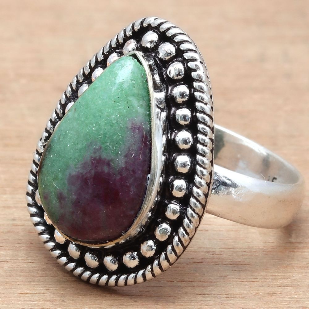 Ruby Zoisite Silver Handmade Jewelry with 8.5mm Gemstone