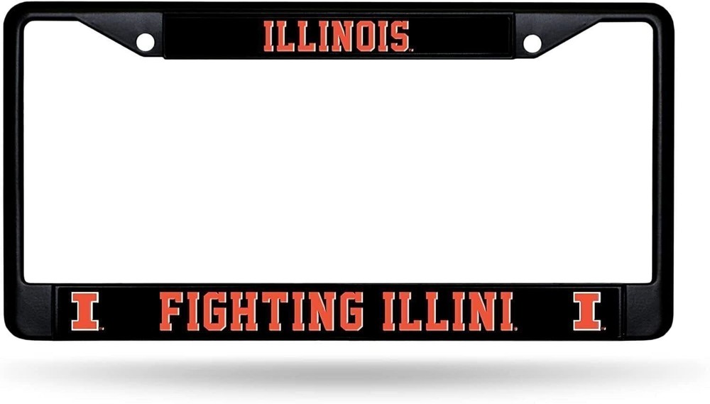University of Illinois Fighting Illini Black Metal License Plate Frame Chrome...