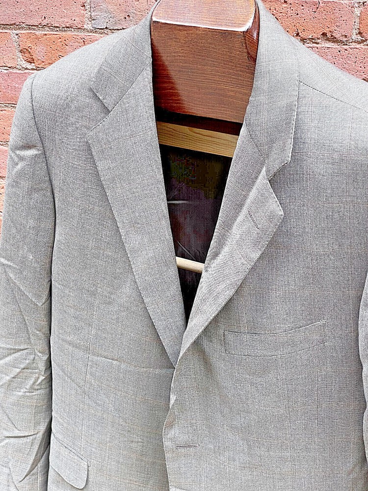 Ermenegildo Zegna for Saks Sportcoat EU56 US44 Gray Brown Check Wool Blazer