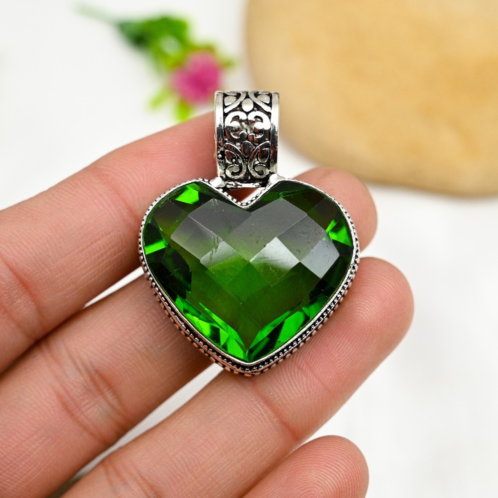 Natural Peridot Gemstone Heart Pendant in 925 Sterling Silver Handmade Jewelry Gift for Her