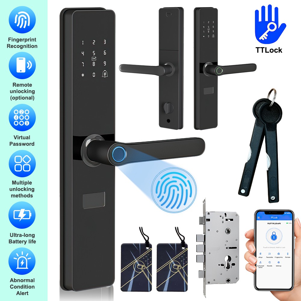 Electronic Smart Door Lock APP Fingerprint Card Password Key Home Security Lock