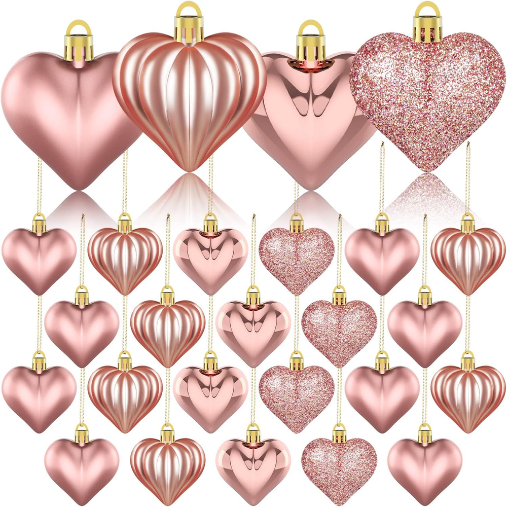 Rose Gold Heart Ornaments Set - 36 Pcs for Valentine's Day & Weddings