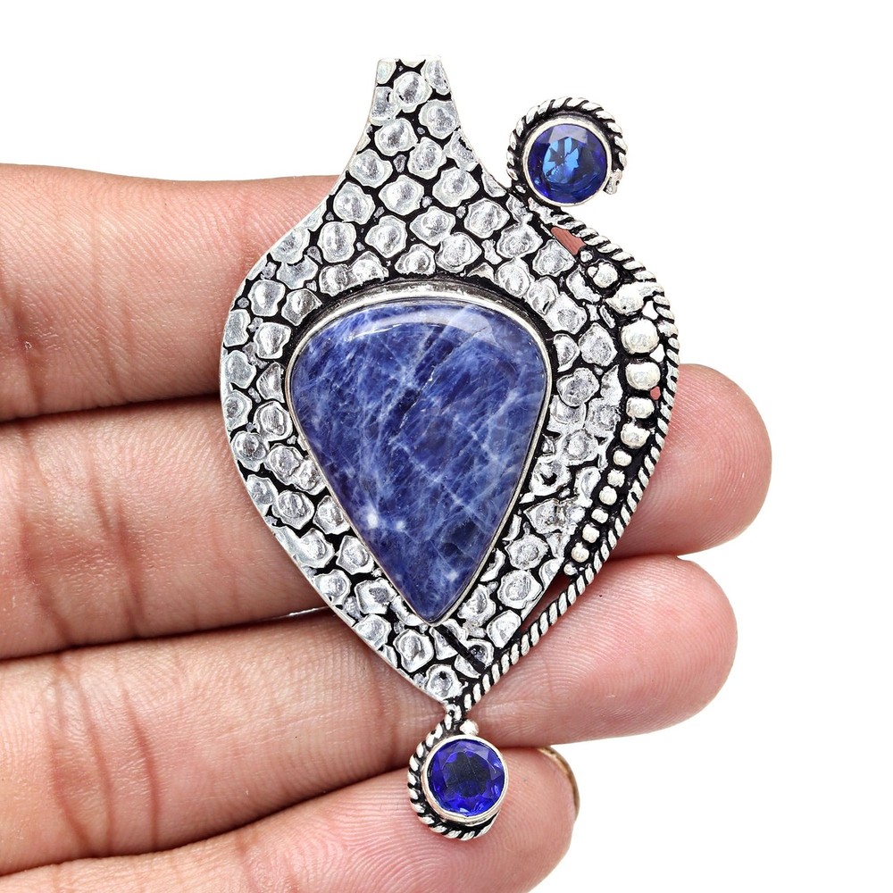 Sodalite Silver Pendant Handmade Sterling Plated Gemstone Jewelry