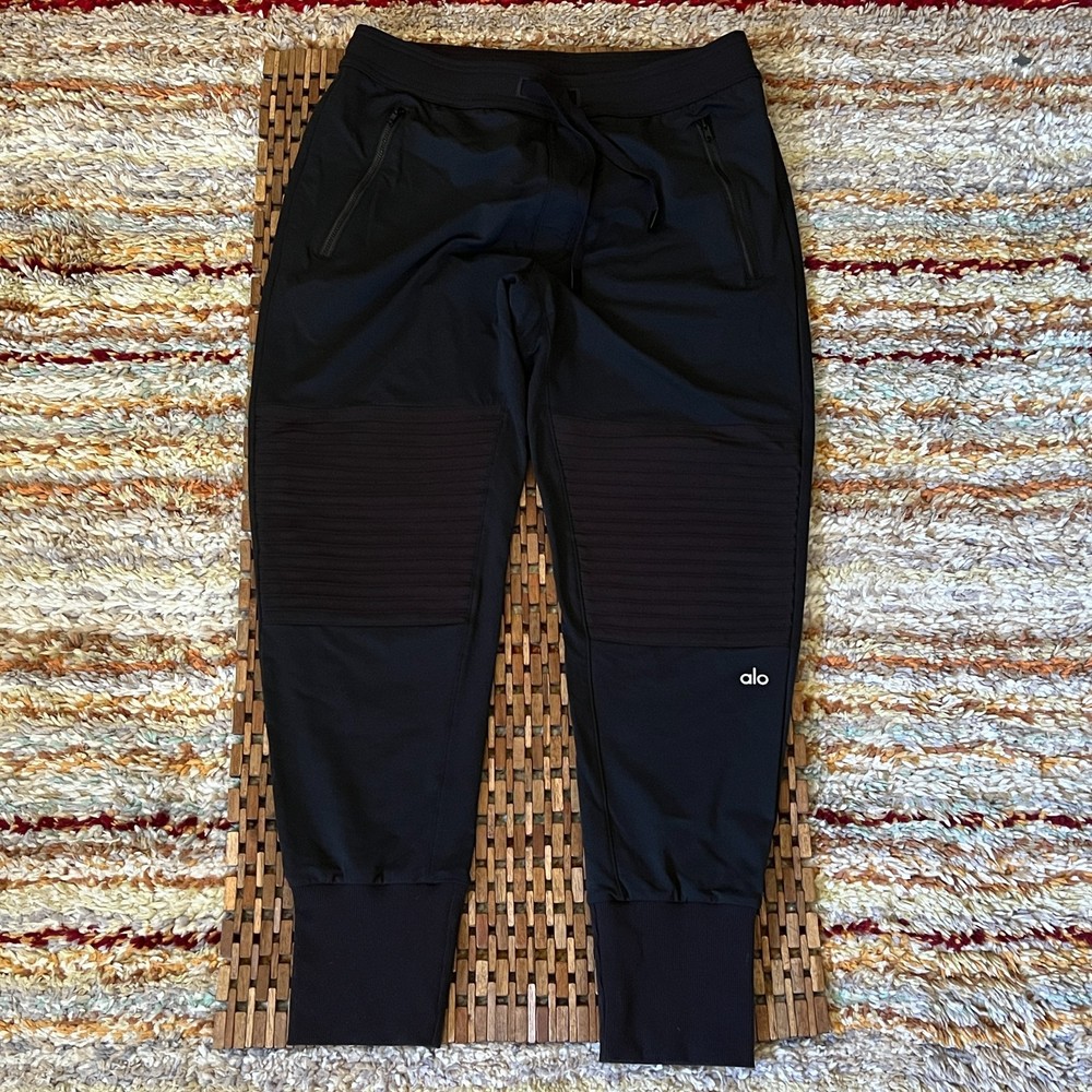 Alo Yoga Textured Double Knee Performance Joggers Sweatpants Black Medium M