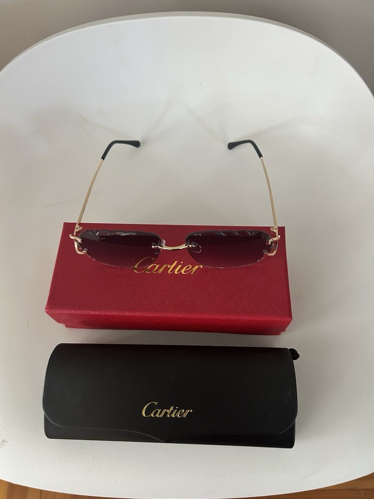 Cartier Rimless Gold Sunglasses Gradien Lenses w/ Case & Box