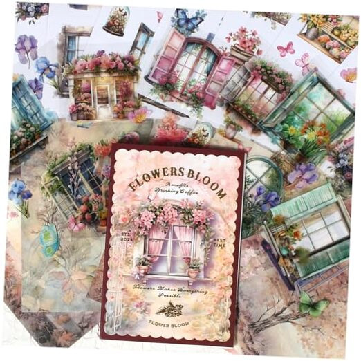 54 Sheets Scrapbook Supplies Kit, Window Flower Butterfly Precut PET and