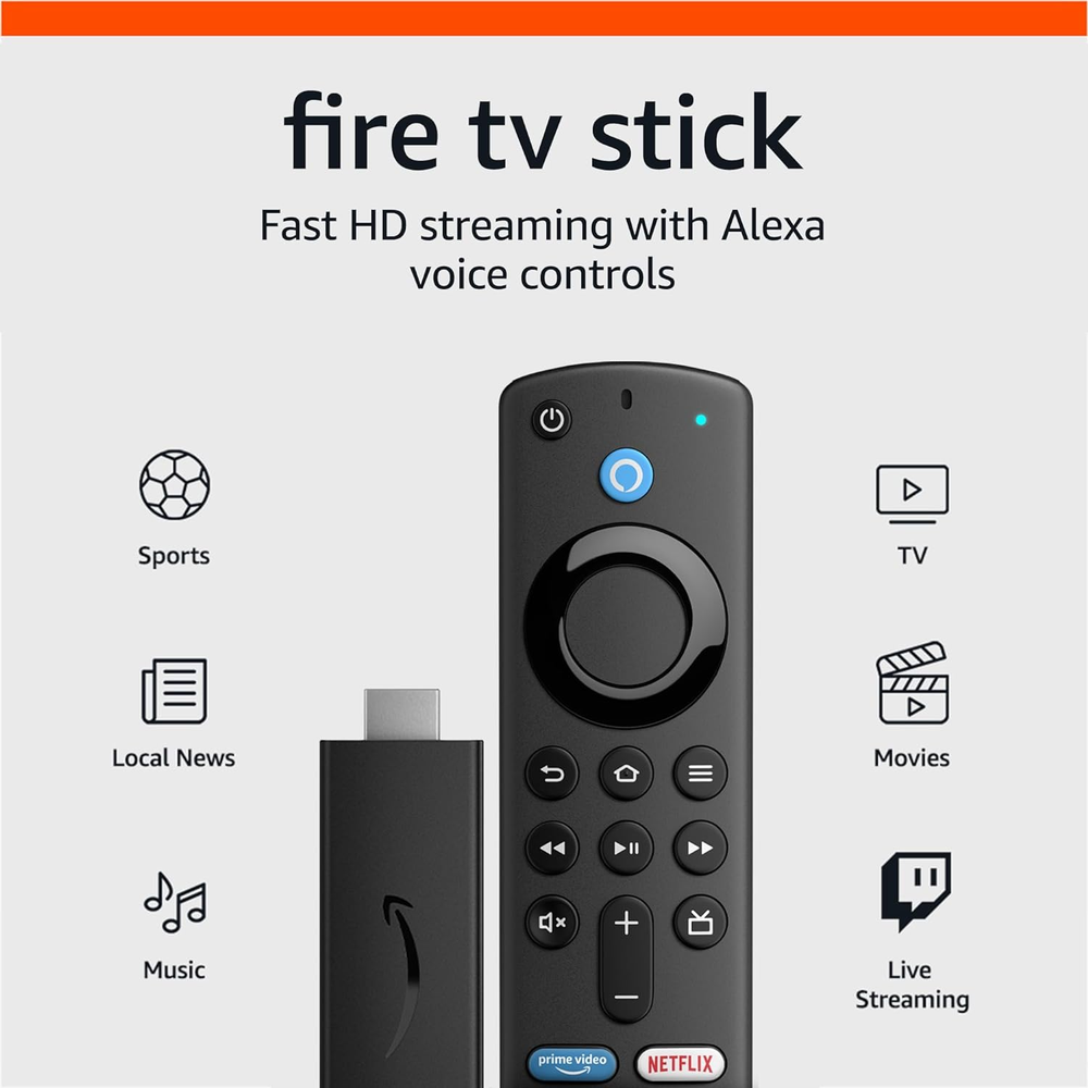 Amazon Fire TV Stick, Sharp Picture Quality, Fast Streaming, Free & Live TV, Ale
