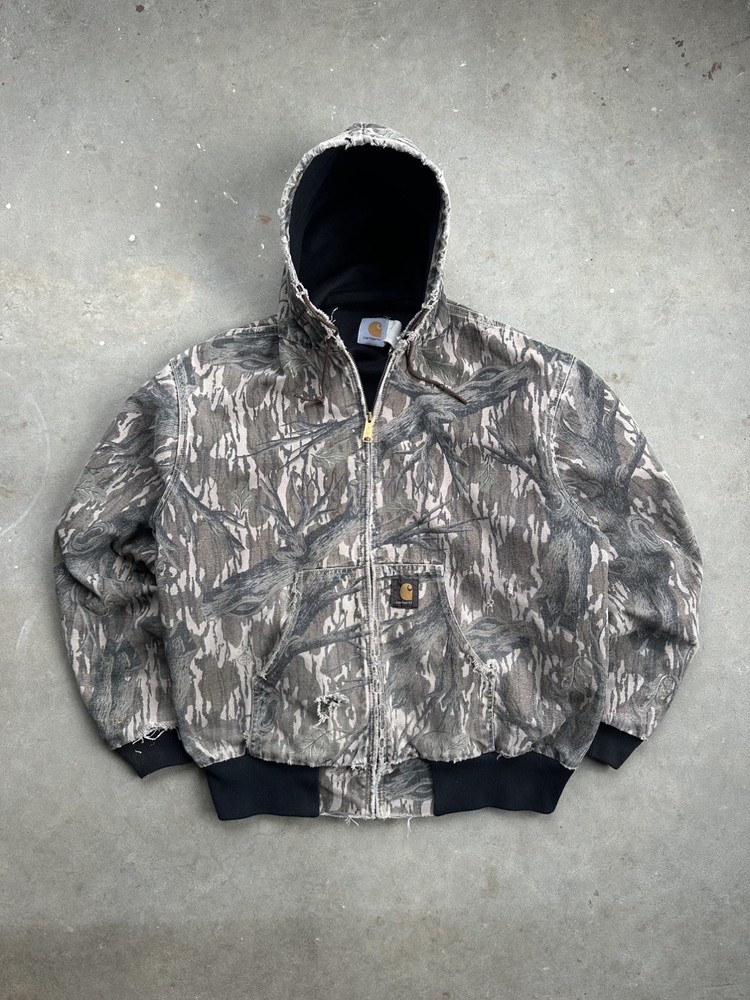 Vintage Camo Carhartt Jacket JR345 Mens Fits Size XL 90s USA Made Faded Distress