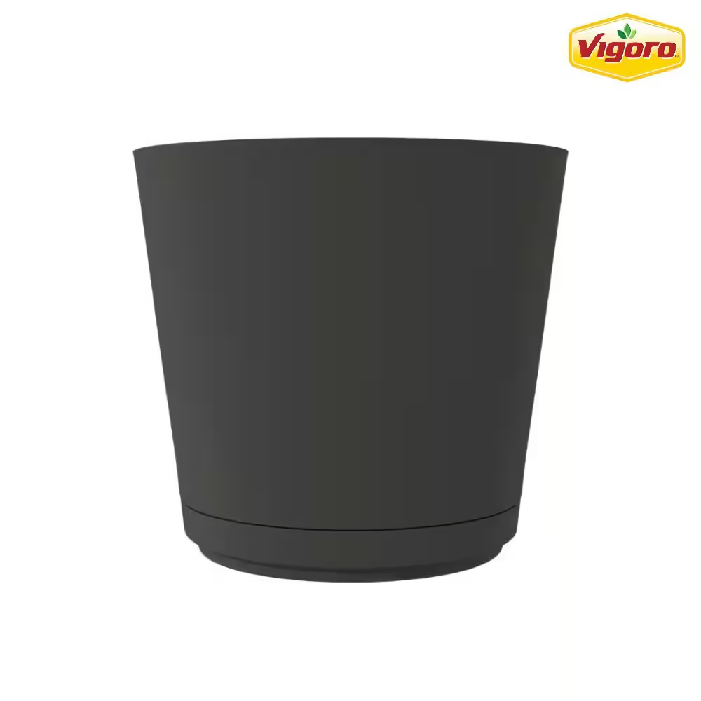 Vigoro Resin Planter 20 In. Kyra Large Black 20 X 17.3 In. with Attached Saucer