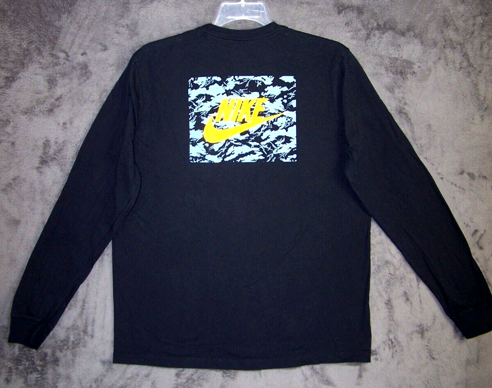 NIKE Shirt Adult Large Black Graphic Swoosh Long Sleeve Active Outdoor Sport Men