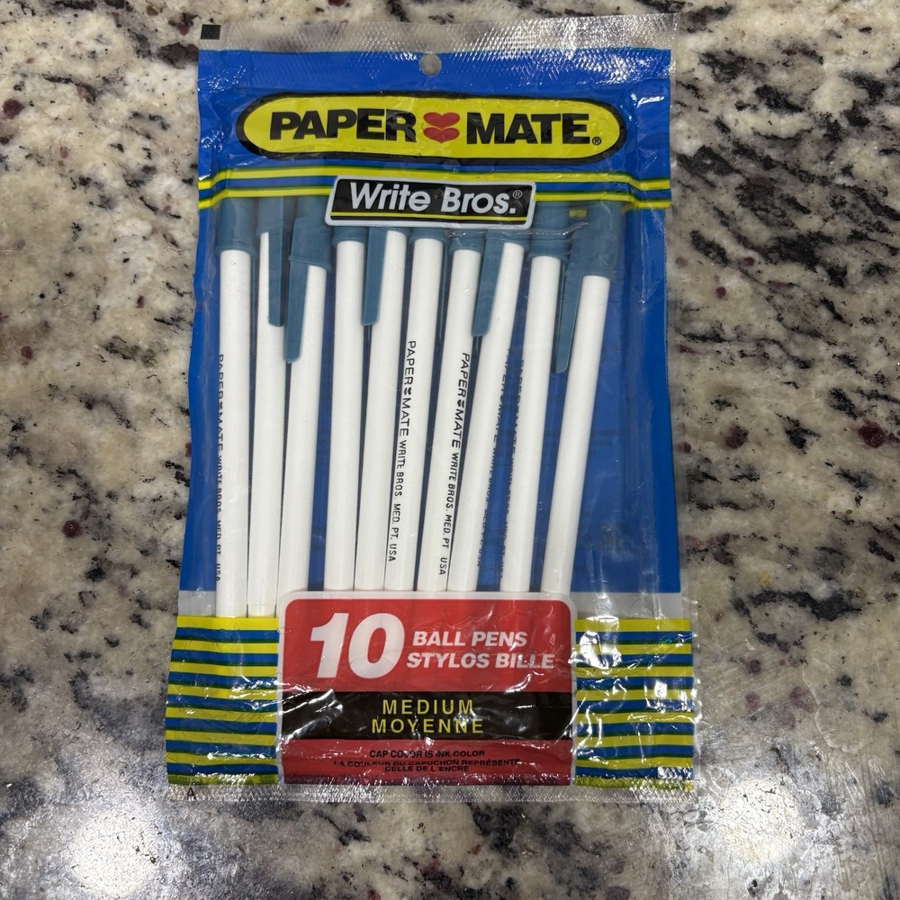 Paper mate Write Bros 1992 Pens - SEALED/NIB - Pack Of 10 - Blue Med Ballpoint