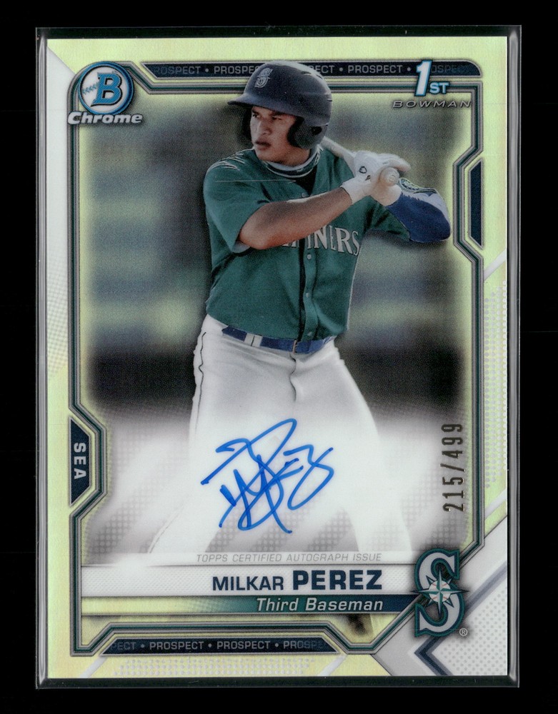 2021 Bowman Chrome #CPA-MP Milkar Perez Prospect Autographs Refractor Mariners