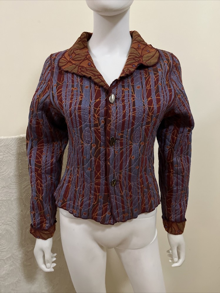 Beluva Wearable Art Origami Maximal Textile Coastal Chic Tux Shirt Jacket Medium