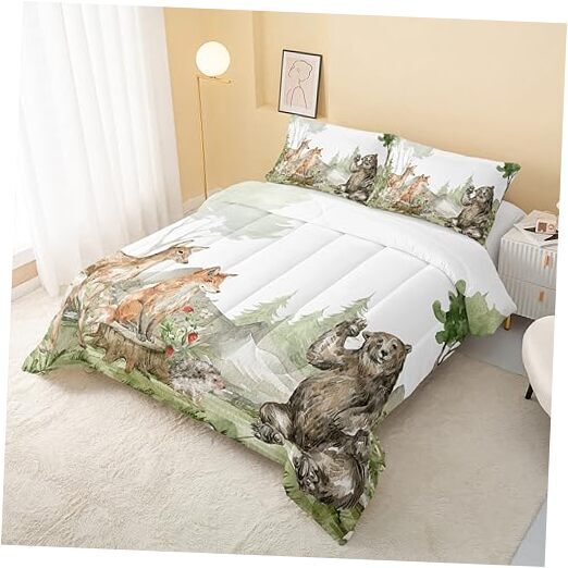 Bedding Set Cute Sika Deer Fox Hedgehog Comforter Queen Black Bear Watercolour