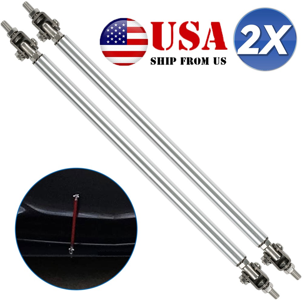 2X Adjustable SILVER Front Bumper Lip Splitter Spoiler Strut Rod Tie Support Bar