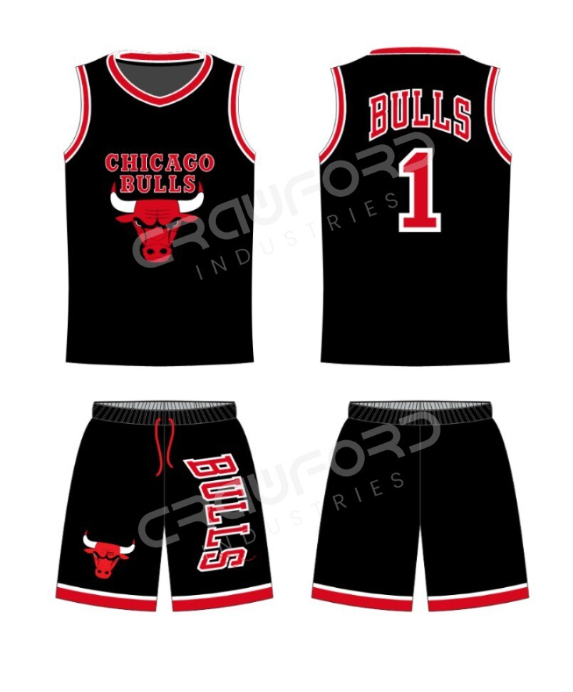 Men Chicago Bulls Black Basketball Jersey & Shorts Set - Full Sublimation - All Sizes