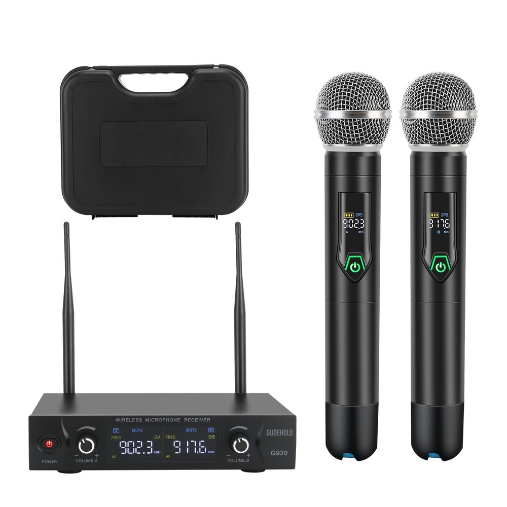 Wireless Microphone System with case, Metal UHF Dual Handheld 20 Channels Pro...