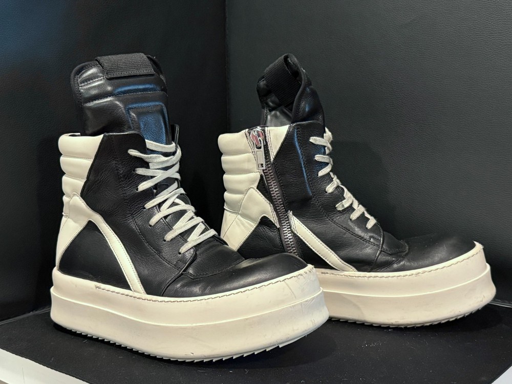 RICK OWENS Geobasket High Tops Black White Italian Sneaker Boot EU 40 chunky
